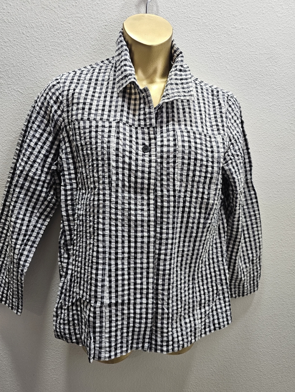 Chico's Additions Black & White Checked sheersucker Jacket size 3  NWOTS